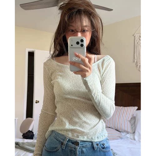 现货！fletta甜美碎花T恤韩国26夏季新款温柔修身圆领长袖上衣女