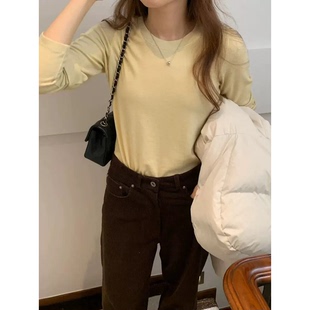 秒发 T恤上衣女 OUNCE万能打底韩国25冬软糯好穿简约纯色圆领长袖