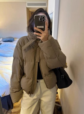 陆续！时髦精25冬季新款韩国撞色翻领拉链90鸭绒短款羽绒服外套女