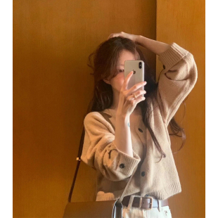 含羊毛软糯开衫 秒发 韩国26春新款 温柔V领针织衫 外套女 objet法式