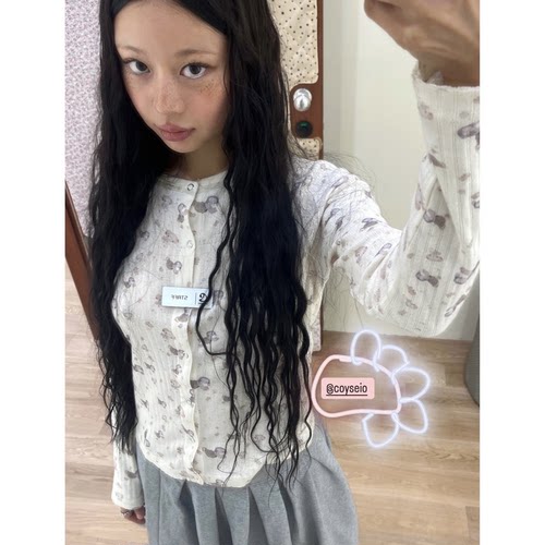 现！金智秀同款coyseio小动物印花长袖T恤韩国26秋暗扣开衫上衣女