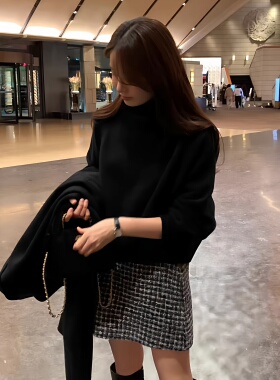 秒发！OUNCE小香风格子裙25冬韩国高腰显瘦粗花呢A字短款半身裙女