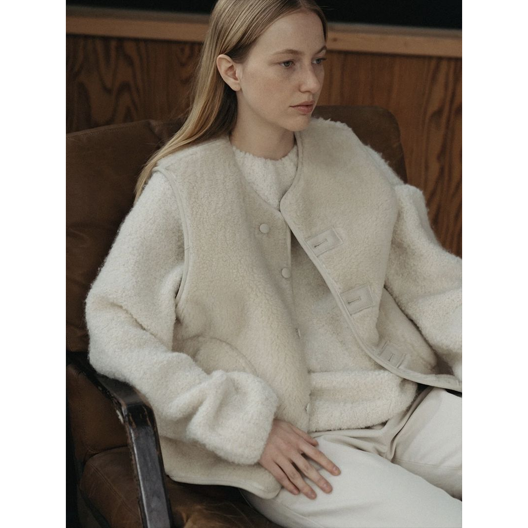 秒发！皮毛一体背心马甲韩国25早秋季NOT*ING WRITTEN羊毛开衫女