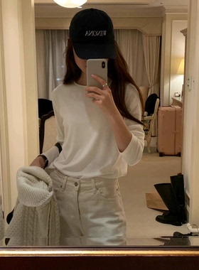 秒发！闭眼入25秋冬韩国OUNCE气质纯色舒适磨毛圆领长袖打底T恤女