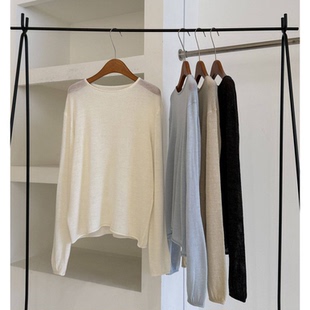 上衣女 韩国宽松慵懒显瘦圆领含羊毛针织衫 纯欲设计感2026春季 新款