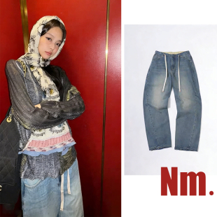 女长裤 蔡依林jennie同款 韩国复古做旧设计抽绳牛仔裤 新品 子 26春季