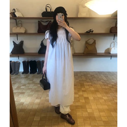 现货！baby酱26夏韩国设计师smo*thmood蕾丝边小立领褶皱连衣裙