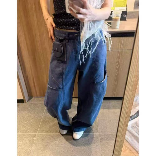 meng工装风牛仔裤韩国东大门26秋新款高腰阔腿弯刀裤长裤女