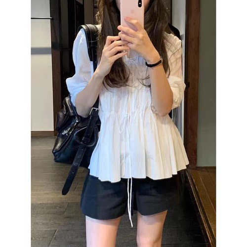 现货！OUNCE绑带衬衫26夏新款韩国设计感慵懒白色防晒长袖上衣女