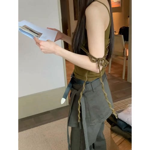 现货！小众木耳边两穿吊带韩国2026夏季新款设计感修身背心上衣女