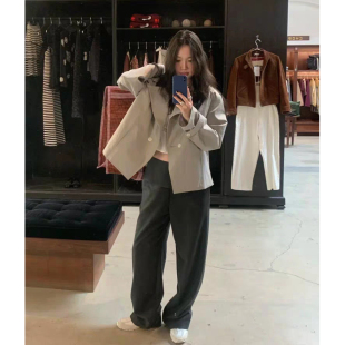 韩国tannat纯色翻领短外套女 新品 全秀林同款 双排扣风衣2026早春季