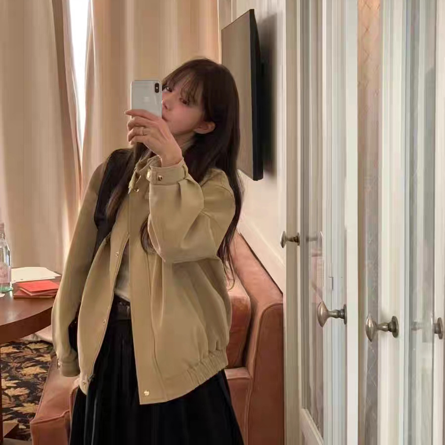 秒发！复古设计感韩国2025早秋OBJET立领拉链麂皮机车夹克外套女