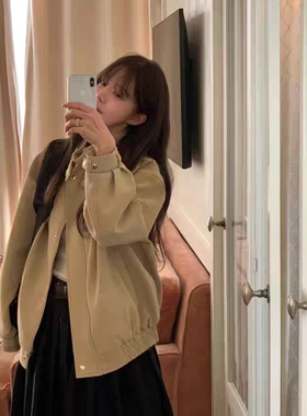 秒发！复古设计感韩国2025秋冬OBJET立领拉链麂皮机车夹克外套女