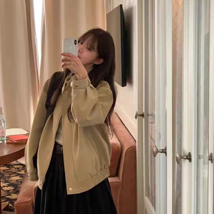 秒发 复古设计感韩国2025秋冬OBJET立领拉链麂皮机车夹克外套女