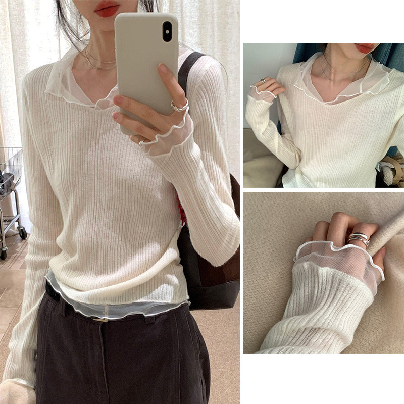 陆续！2026春新款韩国温柔拼接蕾丝翻领百搭羊毛针织打底衫上衣女,女装/女士精品,毛针织衫,淘宝优惠券,粉丝福利购,淘宝优惠卷