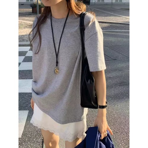 OUNCE纯色T恤韩国东大门2026早秋新款宽松显瘦圆领百搭短袖上衣女