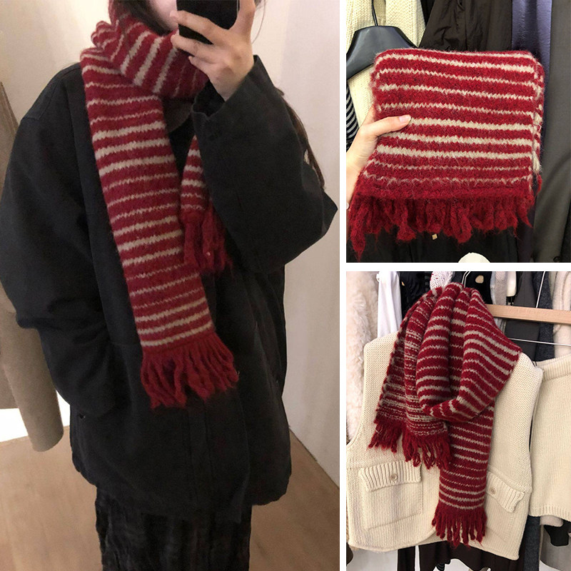 陆续！2026超火新年款条纹围巾韩国含羊毛保暖百搭红色流苏围条女,服饰配件/皮带/帽子/围巾,围巾/丝巾/披肩,淘宝优惠券,粉丝福利购,淘宝优惠卷
