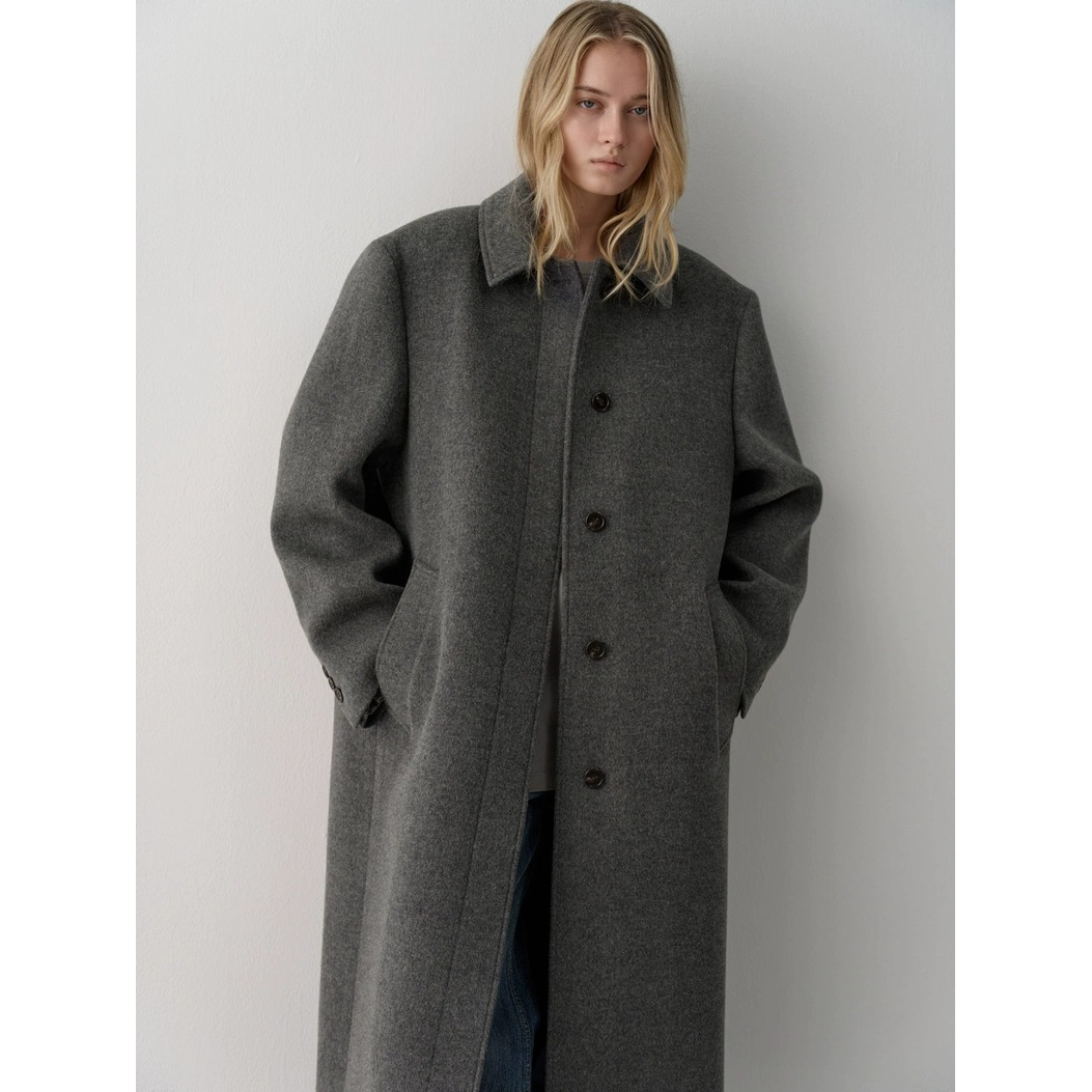 现货！高智感韩国25冬fa*adepa*tern复古纯色翻领羊毛大衣呢外套