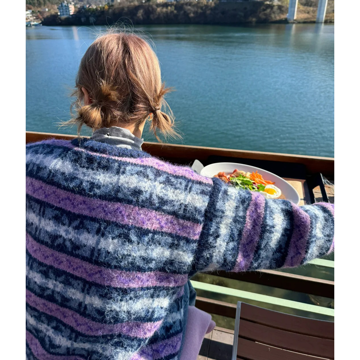 秒发！高级感费尔岛提花毛衣韩国25冬新款拼色圆领落肩袖针织衫女