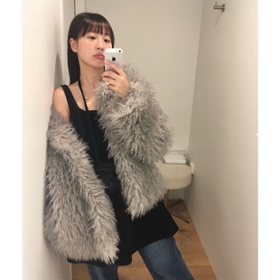 秒发 eflair保暖时髦环保皮草女 泰迪熊毛绒外套韩国设计师overd