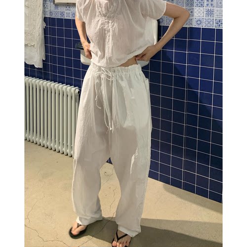 现货！viaplain抽绳休闲裤韩国2026夏季新款复古宽松松紧腰长裤女