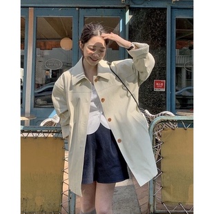 ing气质慵懒中长外套 韩国begin 秒发浅卡其色英伦风风衣春季 新款