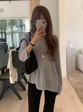 现货！OUNCE羊毛天丝T恤26春新款韩国纯色圆领防晒小衫长袖上衣女