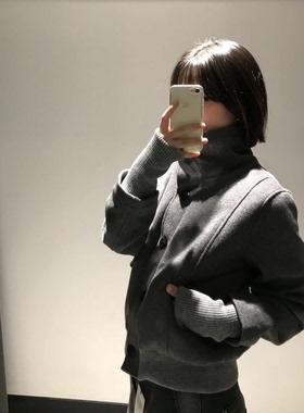 秒发！韩国2026新款as*n拼接罗纹可立领毛呢外套短羊毛夹克上衣女