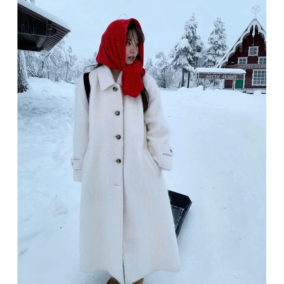 秒发！八奶单排扣羊毛大衣韩国冬thBarn*et翻领腰带款过膝长外套