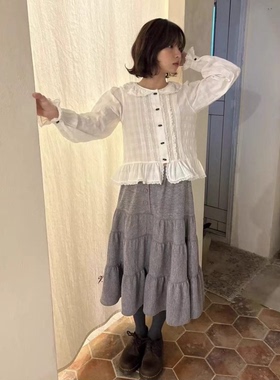 陆续！减龄设计感韩国25冬新款viaplain衬衫+羊毛A字半身裙蛋糕裙