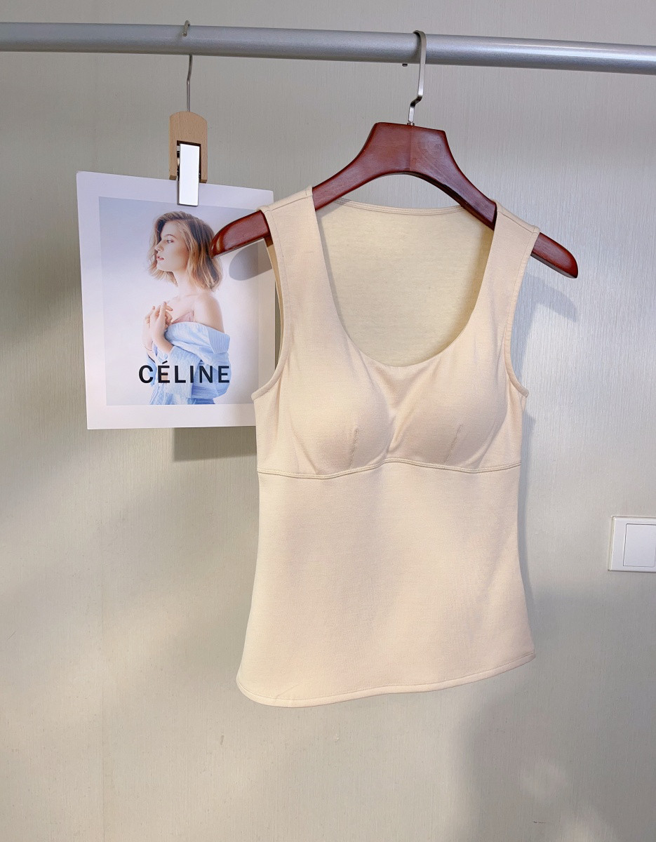 3633 秋冬带胸垫保暖背心 内里100%桑蚕丝拉绒免穿文胸保暖背心