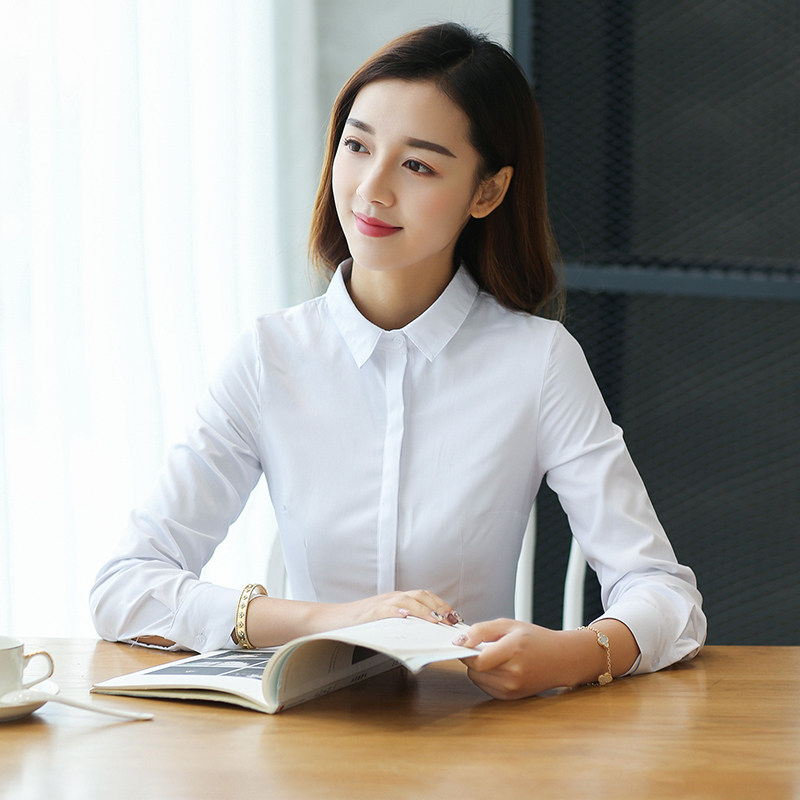 2022新款韩版白衬衫女春秋装棉OL职业工装工作服长袖修身学院范