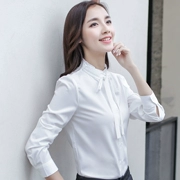 2019 áo xanh mới chạm đáy áo sơ mi trắng voan nơ dài tay dài thu đông ngọt ngào - Áo sơ mi chiffon ren