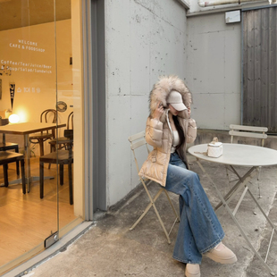 韩国东大门代购 秋冬高端羽绒服狐狸毛领腰带短款