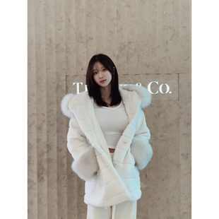 皮草毛领秋冬大衣外套环保收腰 韩国东大门代购
