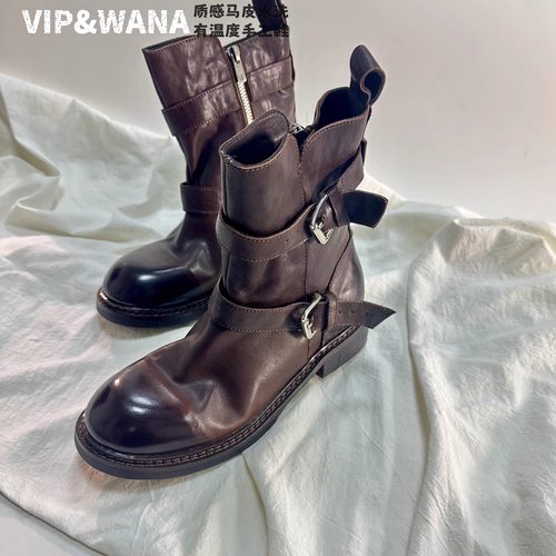 意大利复古真皮马丁靴女靴