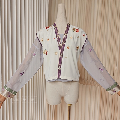【聆家】汉服元素~春夏唐褙子V领刺绣上衣~圆领刺绣杉0kg两件包邮