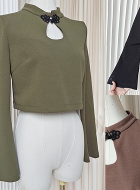 【聆家】清仓~国风元素旗袍立领盘扣喇叭袖短上衣0.280kg两件包邮