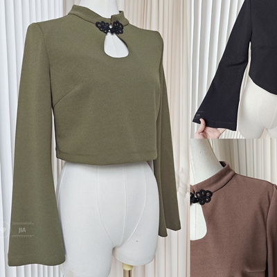 【聆家】清仓~国风元素旗袍立领盘扣喇叭袖短上衣0.280kg两件包邮