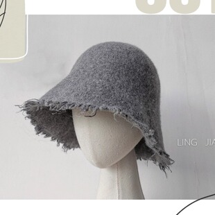 【聆家】搭配好物~乞丐风街拍复古磨边羊毛呢帽子盆帽~两件包邮