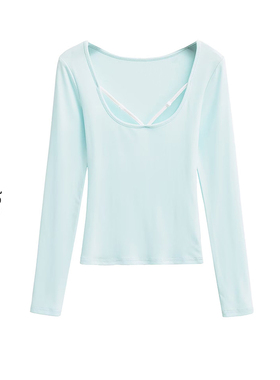 MianCun人间蜜桃绑带内衣假两件蓝色内搭T恤女纯欲性感打底上衣