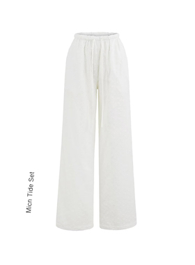 BM MICN白色重工刺绣雏菊花花阔腿裤女抽绳休闲裤宽松慵懒长裤子