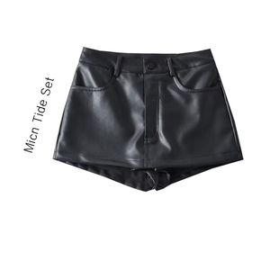 低腰显瘦pu皮辣妹热裤 女2025新款 黑色休闲短裤 辣妹性感包臀皮裙裤