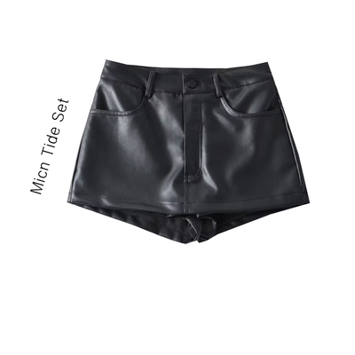 新款低腰显瘦pu皮辣妹热裤