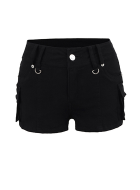 MICN美式辣妹低腰黑色牛仔短裤女夏季新款紧身显瘦百搭A字热裤子