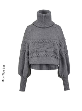 BM MICN高领毛衣女秋冬真两件套围脖可拆卸设计感灰色针织上衣