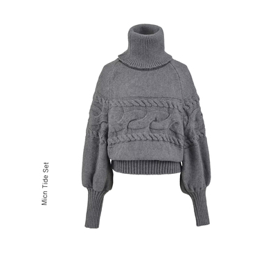 美式复古古早感紫色高领毛衣女