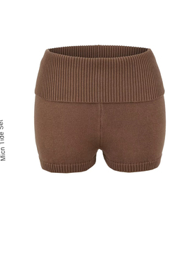 复古美式低腰灰色绒感针织短裤女秋季新款简约百搭紧身弹力休闲裤