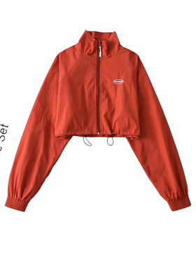 美式立领短款字母贴标冲锋衣爵士上衣swag速干短夹克秋小外套女