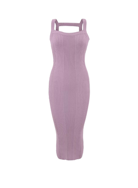 紫色修身遮副针织连衣裙女设计感气质修身吊带性感露背一步包臀裙